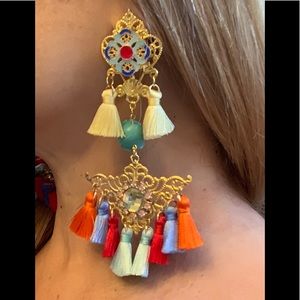 Handmade earrings, with colorful tassels